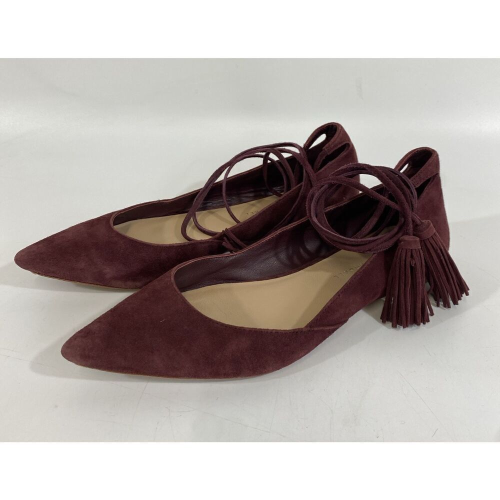 Loeffler‎ Randall PENELOP Bordeaux Red Suede Lace Up Pointed Toe Flats, Wms Sz 8